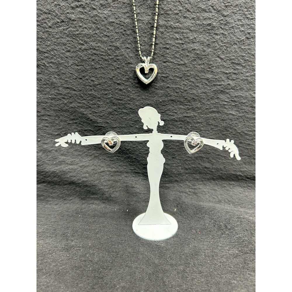 Silver Tone Pink CZ's Pendant Necklace And Earrings Ball Chain Marked .925 J341